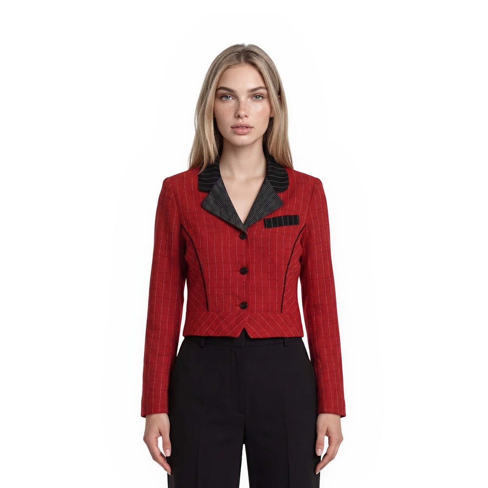 Canvasbacks Vintage Blazer Women's Size 12 Red Grid Pinstripe Trim Jacket Artsy